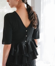 ハーフスリーブフリルヘムニットカーディガン