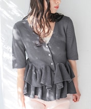 ハーフスリーブフリルヘムニットカーディガン