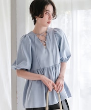 前後2wayレースアップチュニックブラウス