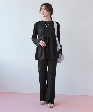 2点セット/ペプラムトップス×フレアレギンス/ラッシュガード