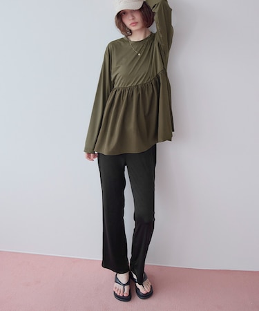 2点セット/ペプラムトップス×フレアレギンス/ラッシュガード