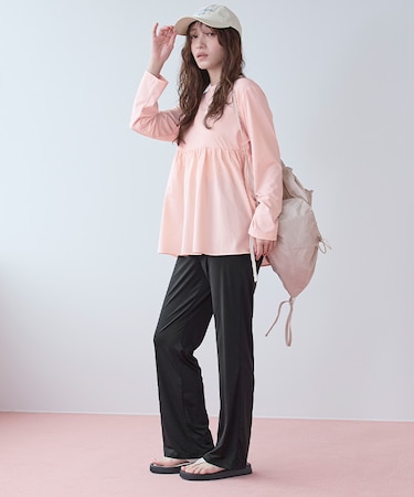 2点セット/ペプラムトップス×フレアレギンス/ラッシュガード