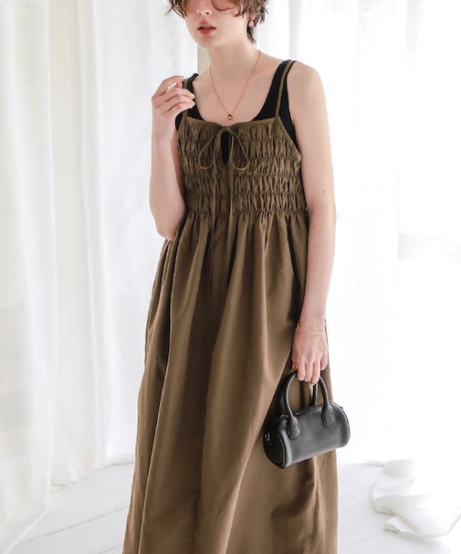 前後2wayバストシャーリングキャミソールワンピース