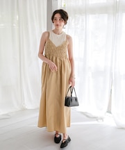 前後2wayバストシャーリングキャミソールワンピース