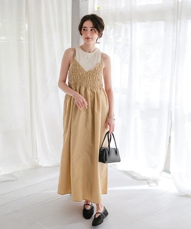 前後2wayバストシャーリングキャミソールワンピース