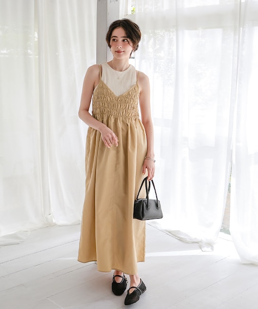 前後2wayバストシャーリングキャミソールワンピース