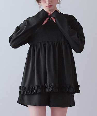 ペプラムフリルトップス×ショートパンツセット/ラッシュガード