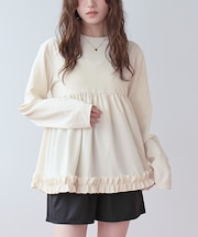 ペプラムフリルトップス×ショートパンツセット/ラッシュガード