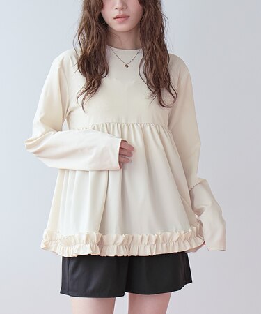 ペプラムフリルトップス×ショートパンツセット/ラッシュガード