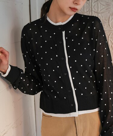 配色シアーニットカーディガン