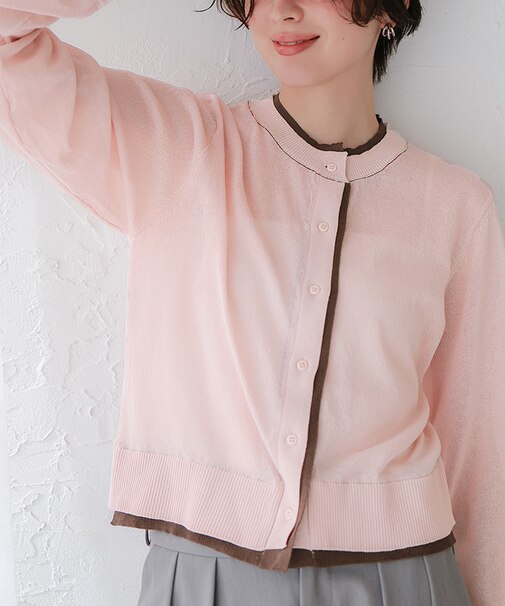 配色シアーニットカーディガン