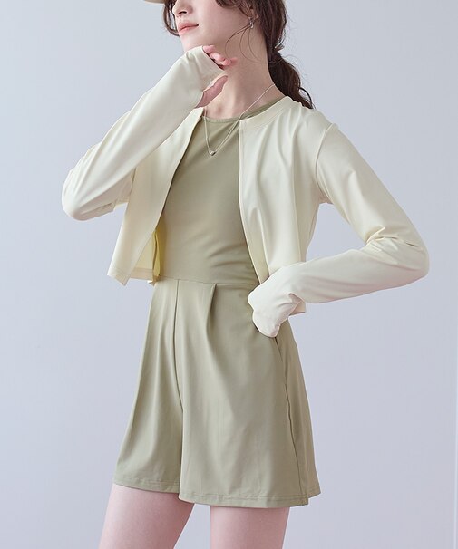 3点セット/前開きトップス付オールインワン/ラッシュガード