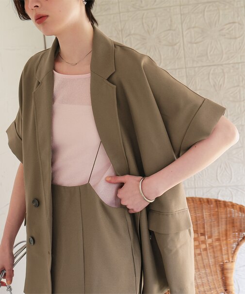 リネンライクハーフスリーブシャツジャケット