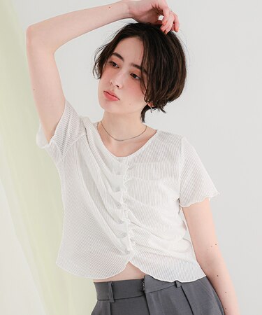 フロントギャザー半袖トップス
