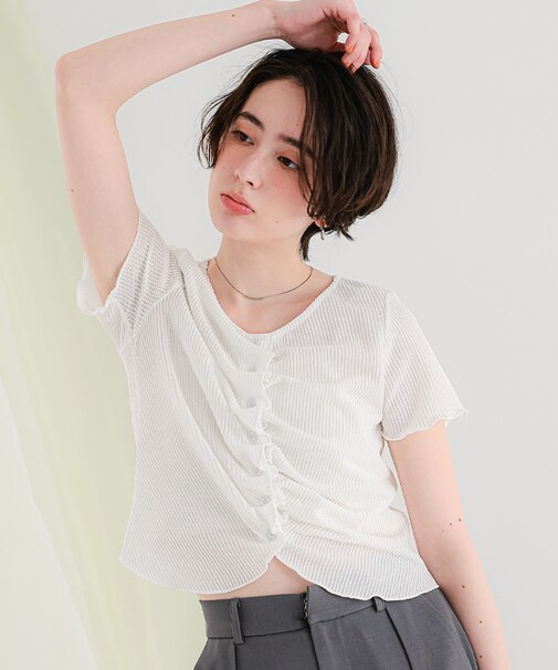 フロントギャザー半袖トップス