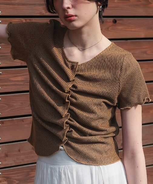 フロントギャザー半袖トップス