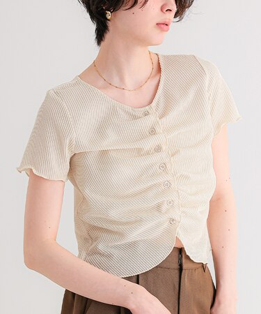 フロントギャザー半袖トップス