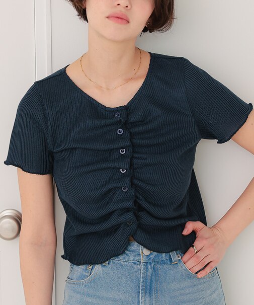 フロントギャザー半袖トップス