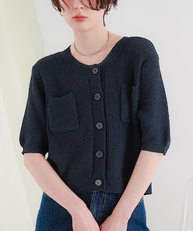 胸ポケットハーフスリーブニット