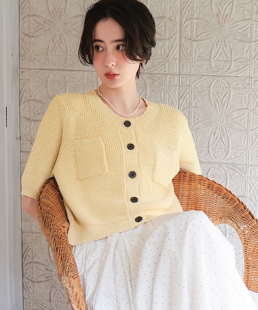 胸ポケットハーフスリーブニット