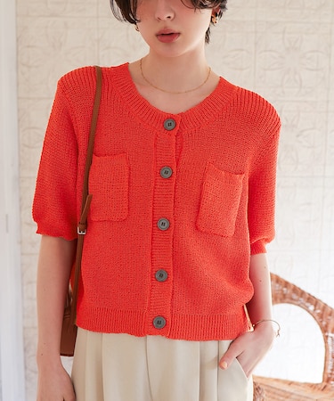 胸ポケットハーフスリーブニット