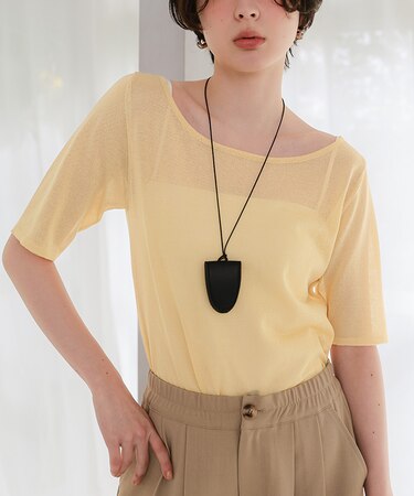 ウォッシャブルリネンタッチハーフスリーブニット