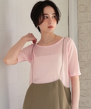 ウォッシャブルリネンタッチハーフスリーブニット