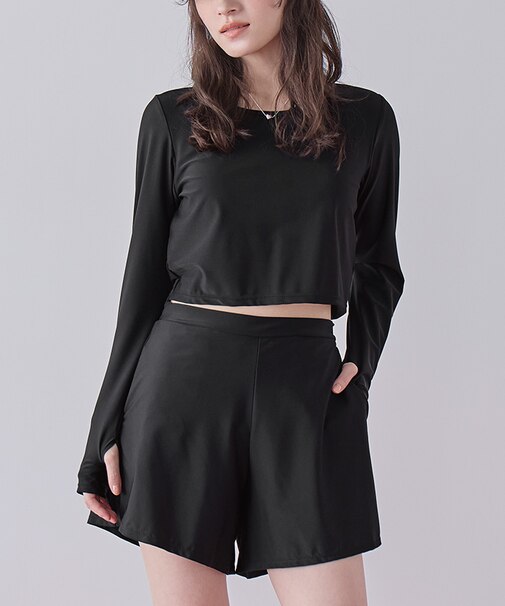 3点セット/パイピング長袖ビキニ×ショートパンツ/水着