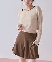 3点セット/パイピング長袖ビキニ×ショートパンツ/水着