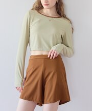 3点セット/パイピング長袖ビキニ×ショートパンツ/水着