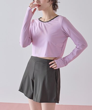 3点セット/パイピング長袖ビキニ×ショートパンツ/水着