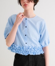 裾ダブルフリルハーフスリーブブラウス