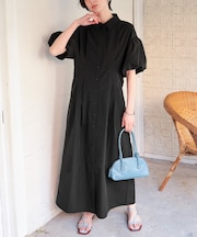 パフスリーブシャツワンピース