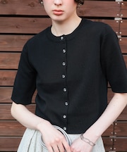 クリア釦UVケア半袖ニットカーディガン