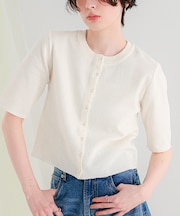 クリア釦UVケア半袖ニットカーディガン