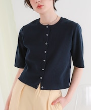 クリア釦UVケア半袖ニットカーディガン