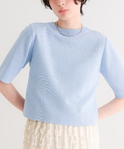 クリア釦UVケア半袖ニットカーディガン