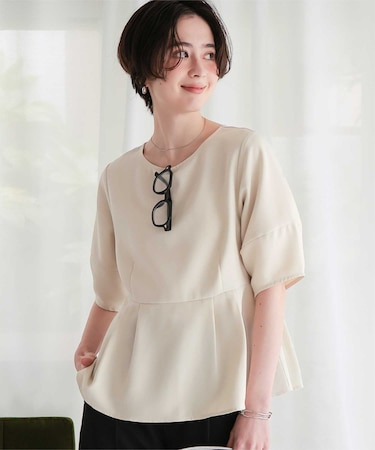 リネンライクランタンスリーブブラウス