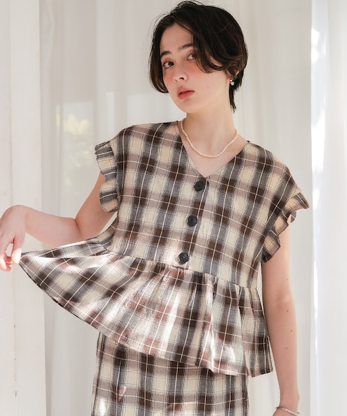 ペプラムフレンチスリーブブラウス【メール便可／100】