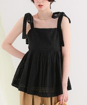 コットンレースペプラムリボントップス