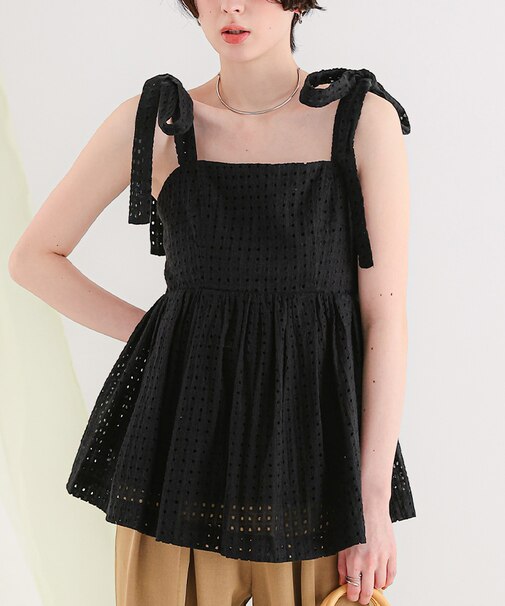 コットンレースペプラムリボントップス