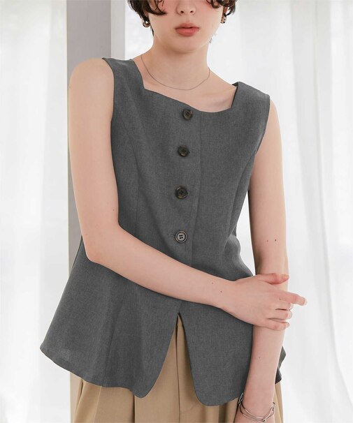 リネンライクノースリーブジレ/トップス