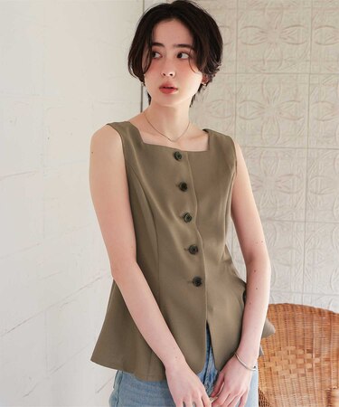 リネンライクノースリーブジレ/トップス