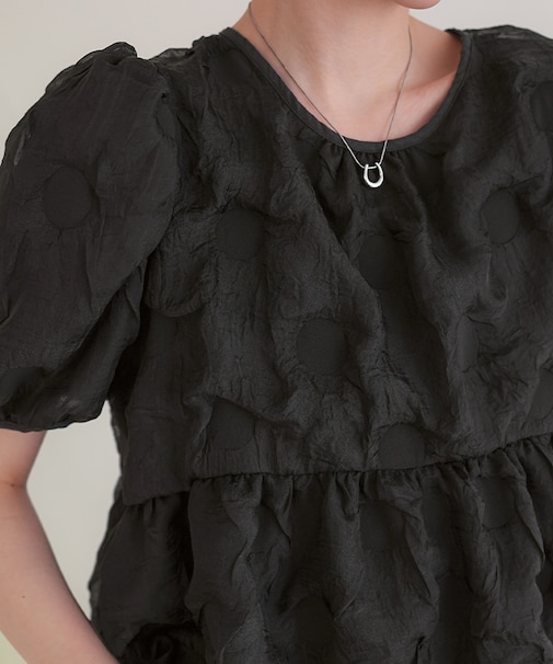 ドットパフスリーブブラウス