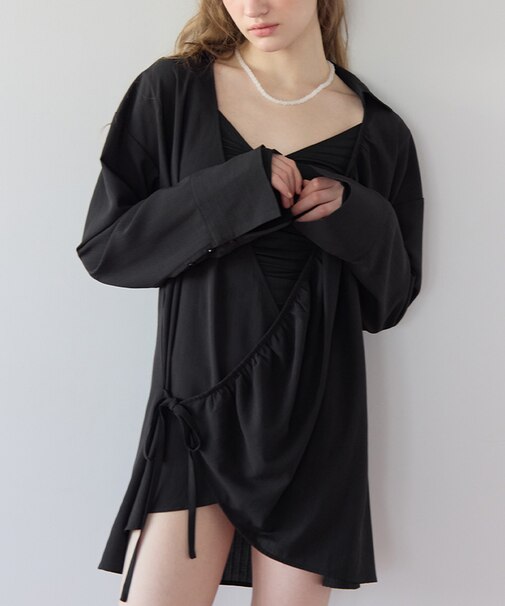 カシュクールギャザーオーバーサイズシャツ/ラッシュガード