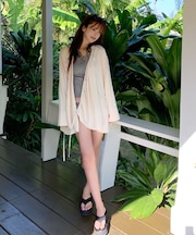 カシュクールギャザーオーバーサイズシャツ/ラッシュガード