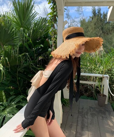 バックオープンリボン長袖ワンピース/水着