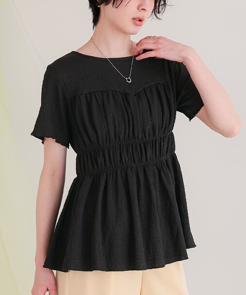 シャーリングペプラムトップス