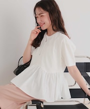 【サステナブル】カットソードッキングペプラムトップス