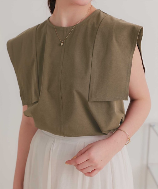 【サステナブル】スクエアスリーブカットソートップス